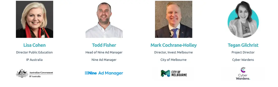 2024 SmallBiz speaker board featuring Lisa Cohen, Todd Fisher, Mark Cochrane-Holley, and Tegan Gilchrist